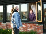 Door won't open, so window it is - Anna from Dublin saying hello to PeteCC (partially hidden) and DavidUK